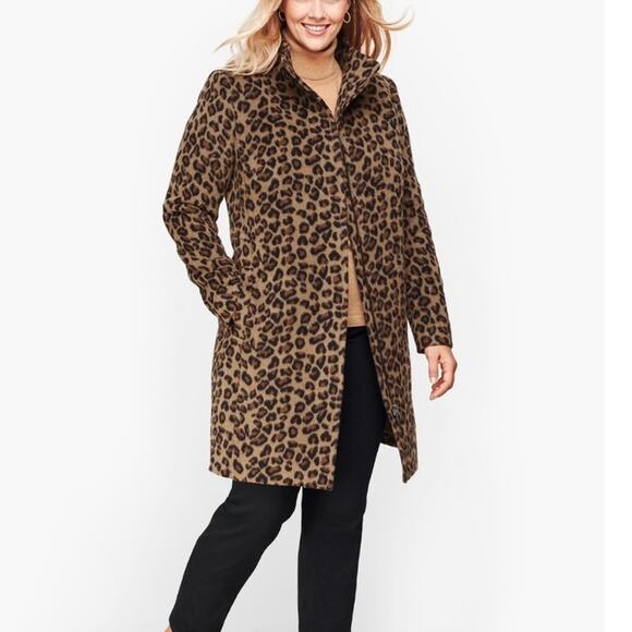 Talbots Plus Wool Leopard Print Coat Zip Front Mid Length Animal Print Chic 16W - Picture 1 of 16